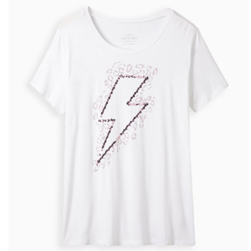 Torrid White Super Soft Leopard Sequin Bolt T-Shirt Top